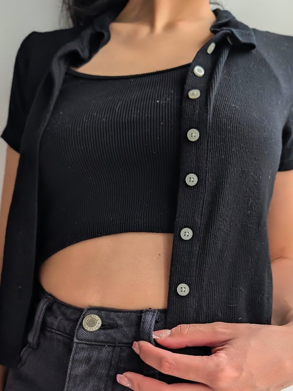 Black Short Sleeve Cardigan